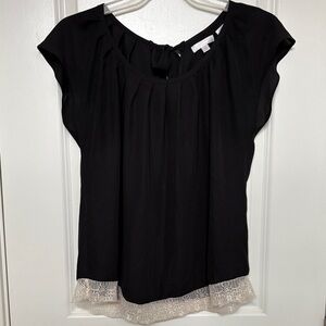 LC Lauren Conrad Black Blouse with Lace Hem